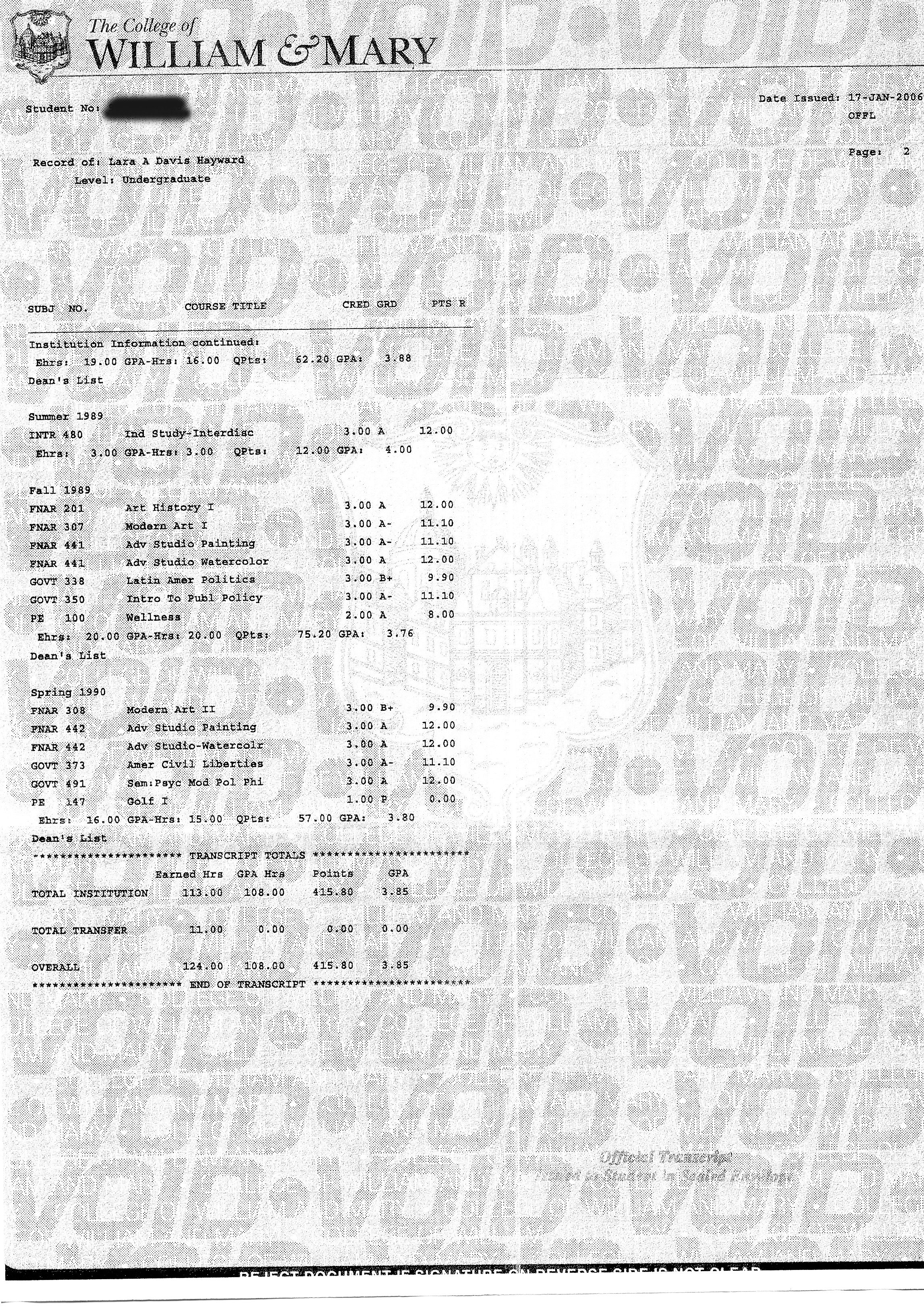 William and Mary Transcript, page 2